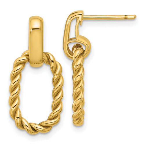 Leslie's 14KT Gold  Polished and Twisted Oval Link Dangle Post Earrings LE2802