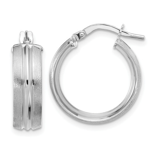 Leslie's 14KT Gold  White Gold Polished and Satin Round Hoop Earrings LE2787