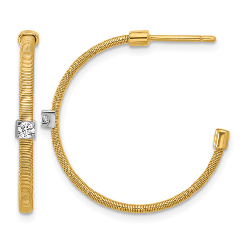 Herco 18K Two-tone Polished and Textured Diamond C-Hoop Post Earrings 14HRE166Y