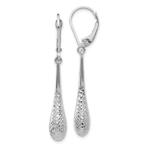 Leslie's 10KT Gold  White Gold Polished and Diamond Cut  Leverback Earrings LE2736