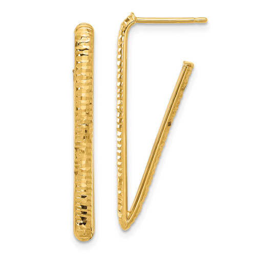 Leslie's 14KT Gold  Polished and Diamond-cut Triangle J-Hoop Post Earrings LE2661