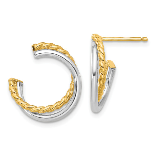 Leslie's 14KT Gold  W/White Rhodium Polished and Twisted Post Earrings LE2658