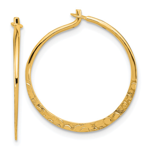 Sterling Silver Gold-tone Polished and Hammered Hoop Earrings QE17502