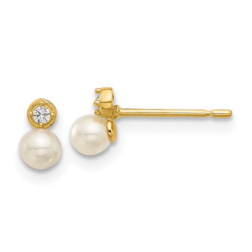 14KT Gold  Madi K Polished CZ and Freshwater Cultured Pearl Post Earrings YE2203