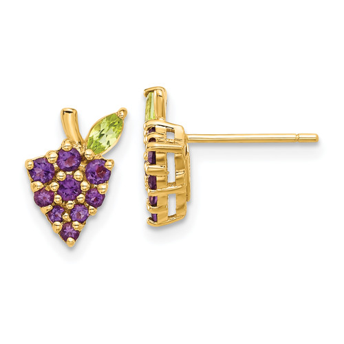 14KT Gold  Amethyst and Peridot Grapes Post Earrings SE3069