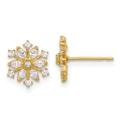 14KT Gold  Madi K Polished CZ Snowflake Post Earrings TF2252W