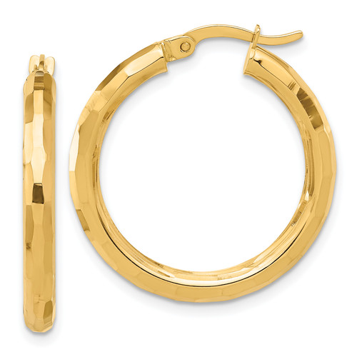 14KT Gold  Polished and Diamond-cut Hoop Earrings 10YE1780