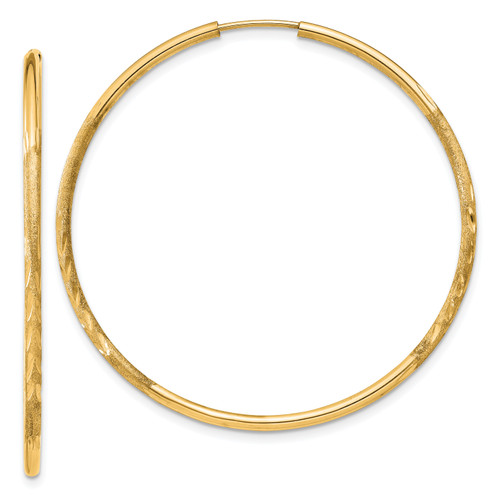 10KT Gold  1.5mm Satin Diamond-cut Endless Hoop Earrings 10H998