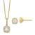 Sterling Silver Polished Gold-tone CZ 18in Necklace/Post Earrings Set QE15895