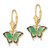 14KT Gold  Butterfly w/ Green Enameled Wings Leverback Earrings TF1826