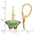 14KT Gold  Butterfly w/ Green Enameled Wings Leverback Earrings TF1826
