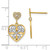 14KT Gold  w/RH Flower and Heart Beaded Filigree Dangle Earrings TE695