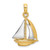 14KT Gold With  Rhodium 3-D Polished Sailboat Charm