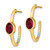 14k Oval Created Ruby and Diamond J-Hoop Earrings