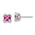 14k White Gold Cushion Created Pink Sapphire and Diamond Earrings