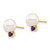 14K 7-7.5mm White Round Freshwater Cultured Pearl Amethyst Post Earrings