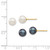 14K 6-7mm White and Black Round FWC Pearl 2 pair Stud Post Earrings Set