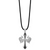 White Night Sterling Silver Rhodium-plated Black Diamond Cross and Wings Pendant 18 Inch Rubber Cord Necklace