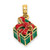 14KT Gold  3-D with Enamel Green Gift Box with Red Bow Charm