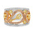 Wide Tricolor Gold  Band  with Diamond Floral Designin 14KT Gold nr533