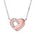 Sterling Silver  Elle " Motif" Rose Gold And Rhodium Plated Cz Heart Necklace 17" + 3" Extension Diamond Cut Cable Chain.