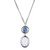 Sterling Silver  Elle " Mirage" Rhodium Plated Created 10 X 7 Mm Opal, Genuine 5Mm Round Blue Topaz Drop Necklace 17"+ 3" Rolo Chain