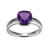 Sterling Silver  Elle "Marble" Rhodium Plated 8Mm Genuine Amethyst Cushion Cut Solitaire Ring Size 6