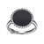 Sterling Silver  Elle "Nautical" Rhodium Plated Genuine 12Mm Round Black Agate With Rope Trim Ring Size 6