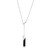 Sterling Silver Necklace With Genuine Black Agate  (26X6X2Mm) And Cz Lariat, Measures 17" Long, Plus 3" Extender For Adjustable Length, Rhodium Plated