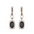 Sterling Silver Earrings With Oval Shape Genuine Black Agate (11X7X3.5Mm) And Cz, Hoop Size 14.5X10Mm, Snap Bar, Rose Gold Plated