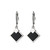 Sterling Silver Lock Earrings With Genuine Black Agate Square (8X1.25Mm), Lever Back, Rhodium Plated