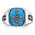 10KT White Gold Men's Polished and Grooved with Black Enamel and Imitation Blue Spinel Masonic Ring
