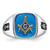14KT White Gold Men's Polished and Grooved with Black Enamel and Imitation Blue Spinel Masonic Ring