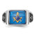 14KT White Gold Men's Polished and Textured with Black Enamel and Imitation Blue Spinel Masonic Ring