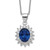 Cheryl M Sterling Silver Rhodium-plated Brilliant-cut Lab Created Dark Blue Spinel and Brilliant-cut White Cubic Zirconia Oval Halo 18 Inch Necklace