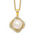 Sterling Silver Gold-plated Fancy Gallery FWC Button Pearl & Cubic Zirconia Necklace