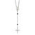 Sterling Silver Polished and Black Crystal Bead Rosary 23.5 inch Necklace