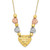 10K Tri-Color Puff & Flat hearts Necklace