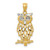 14K Gold  Yellow Gold Rhodium Diamond Cut Owl Pendant