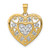 14K Gold  w/Rhodium Cut-Out Filigree Heart Charm