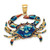 14K Gold  Blue Enamel Crab Charm