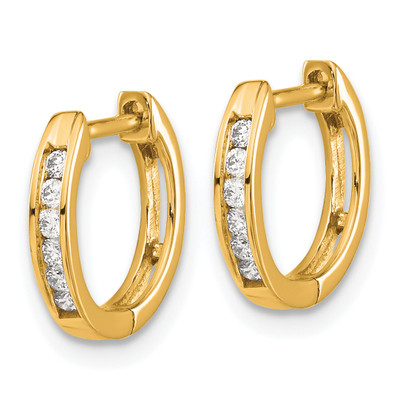 14k Gold Polished Diamond Hinged Hoop Earrings - Reflections Fine