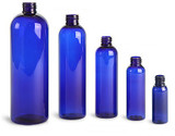 Clearance Empty Blue PET Plastic Bottles. Cosmo Round (Screw Caps Included)