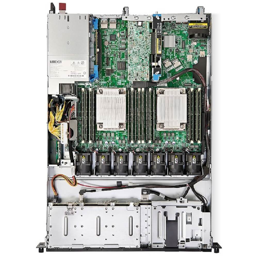 HPE ProLiant DL160 Gen9 server rear panel showing network ports, PCIe slots, and power supply