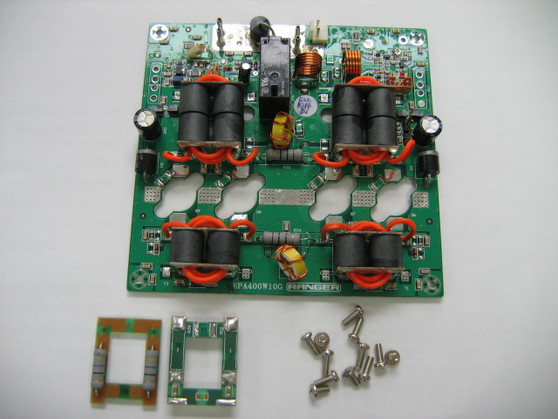 Amplifier board for FFC4 and RCI2970N4 radios with two feedback boards and screws. Does not include 2SC2879 power transistors. EPA400W10G part #MT149G-P08/D08.