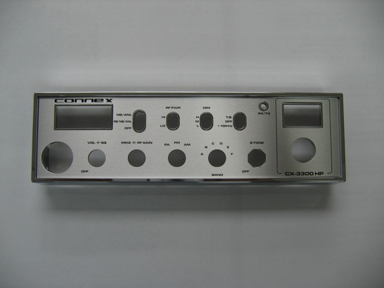 Connex CX-3300 HP Face plate and Bezel with RB, TB and +10KHz Switch Note: This version has the RB switch incorporated in the NB/ANL switch. Note that there are several version of the Connex CX-3300 HP so be sure your are ordering the correct part. Channel lens are not include but are available from our web store. Check under lens under Galaxy parts.