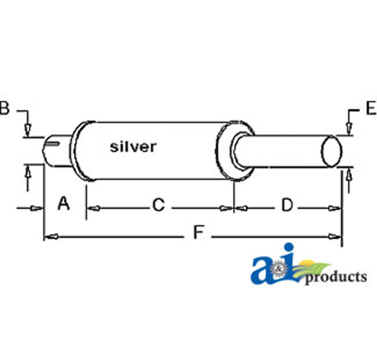 Exhaust Muffler, IH - 706 806 856 (Gas/Diesel) Silver