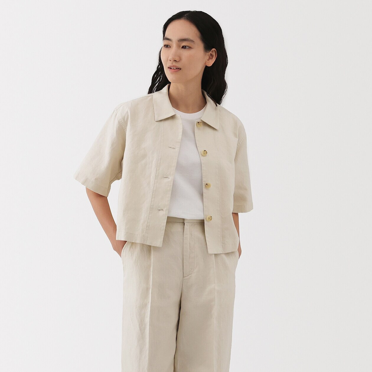 Chemise courte en sergé de chanvre mélangé pour femme MUJI