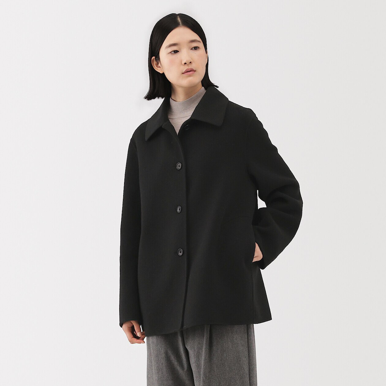 Manteau court en mélange de laine mérinos pour femme MUJI