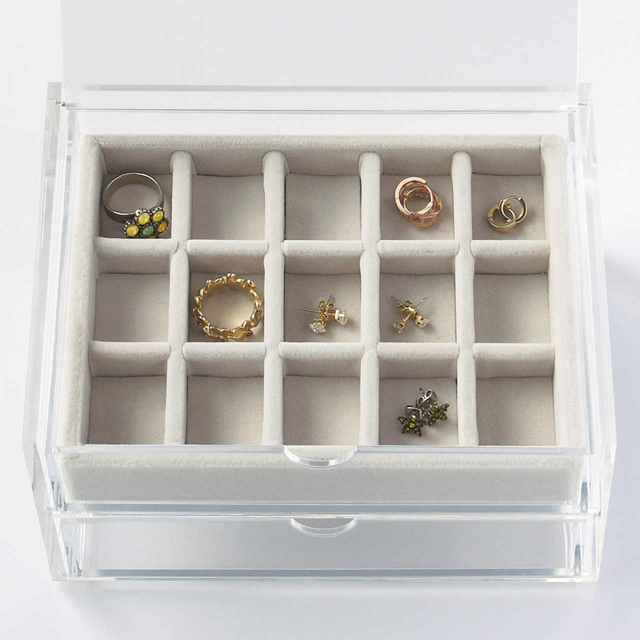 Presentoir bijoux plateau à 12 compartiments en velours
